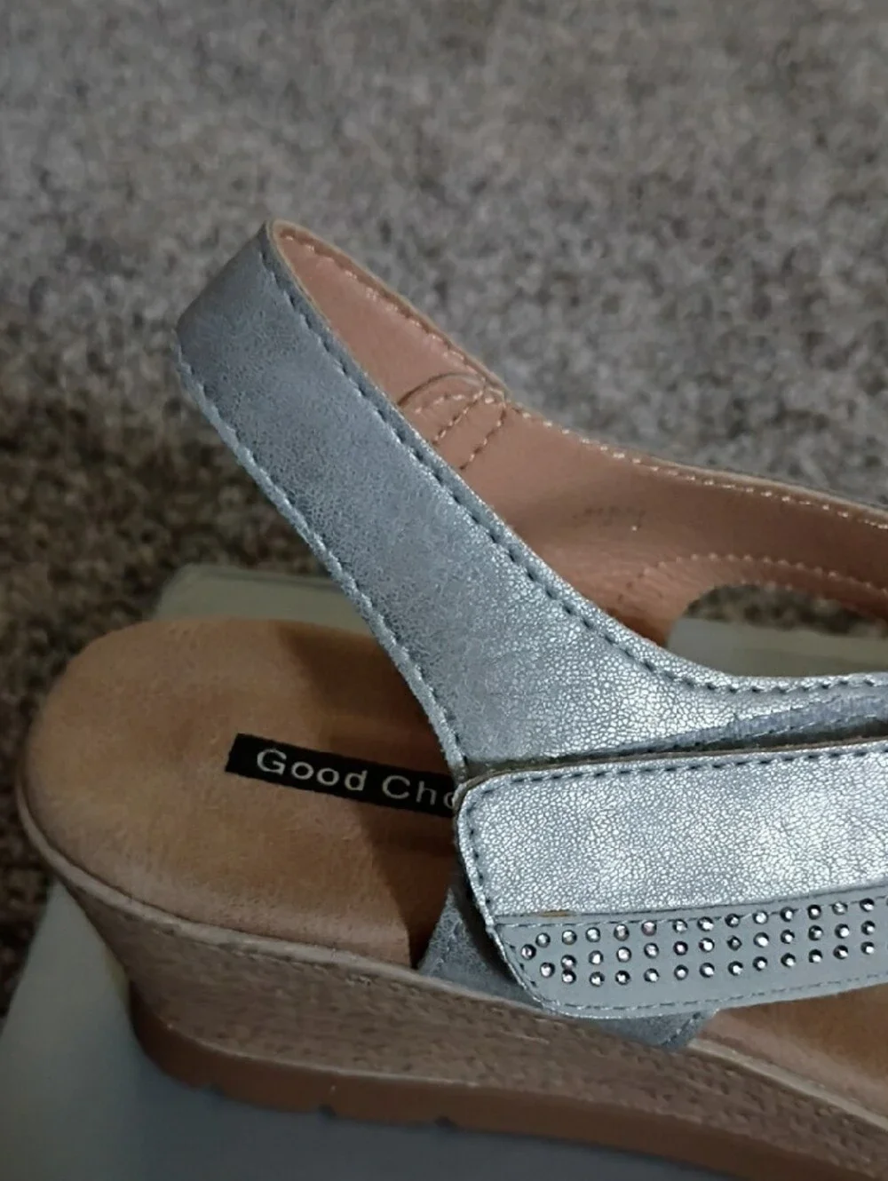 Good Choice Metallic Silver Wedge Sandals with Tan Platform